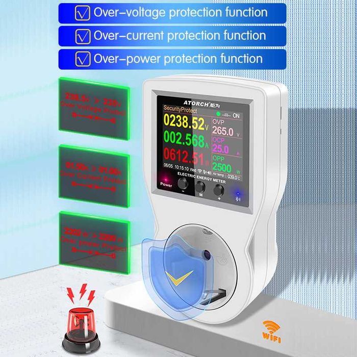 Смарт-розетка Atorch S1-B/W/T/H 220V 16А Wi-Fi (вольтметр, ваттметр)