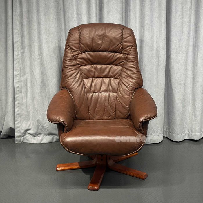 Коричневий шкіряний реклайнер/шкіряне крісло для відпочинку/ЛУЦЬК