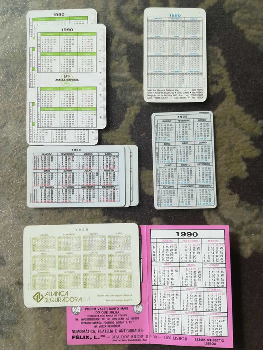 12 calendários de vários anos