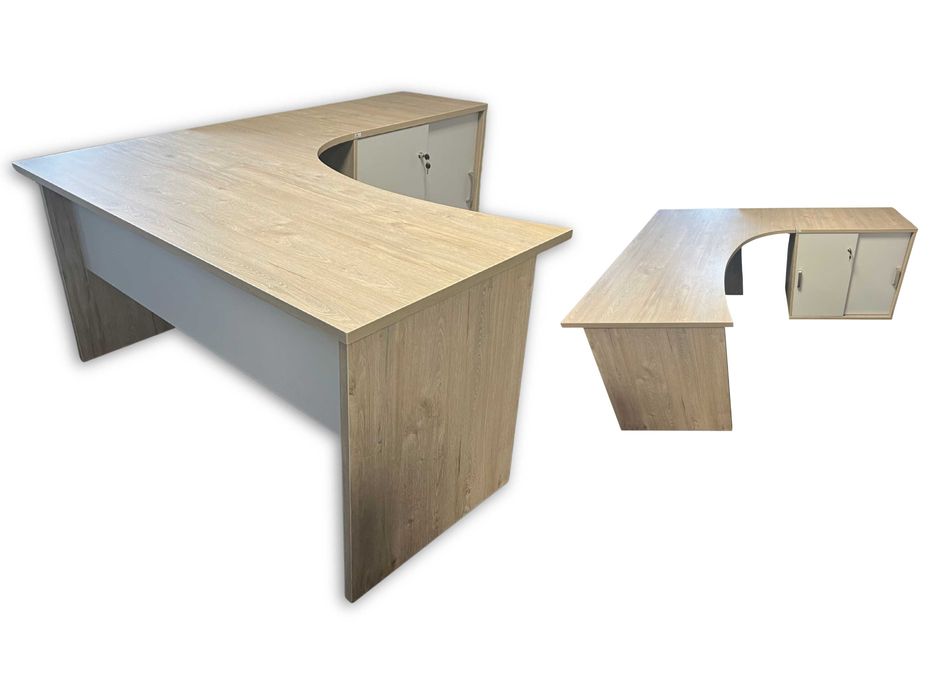 Biurko narożne z pomocnikiem szafką Antrax Bt8 160 cm dąb coastland