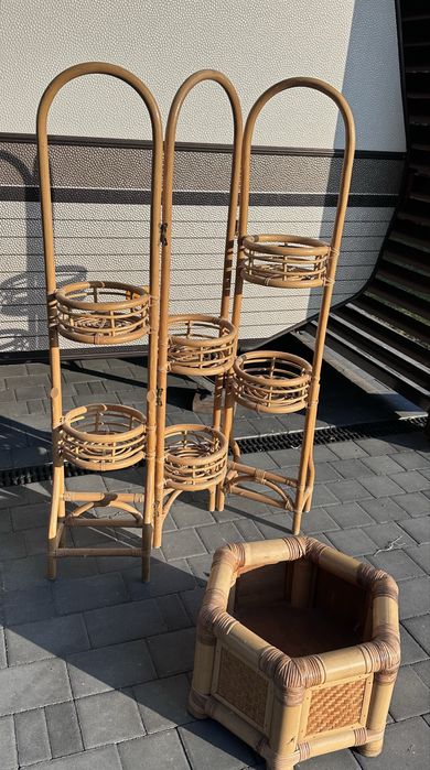 Duży Kwietnik Bambusowy - Ratanowy na 6 donic.