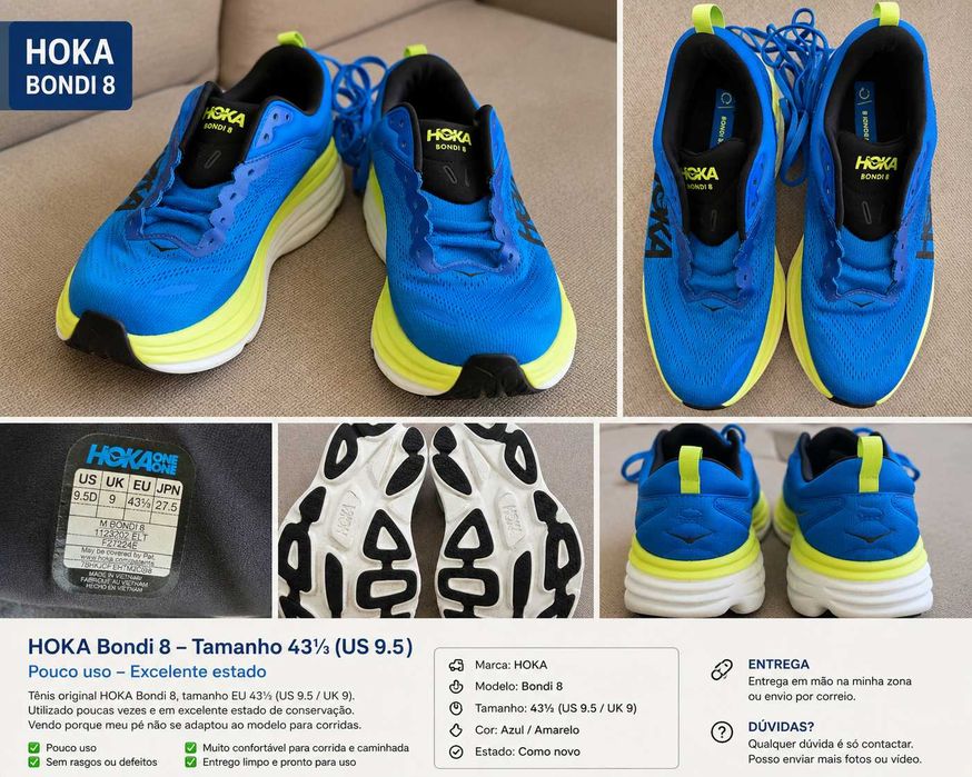 HOKA Bondi 8 Homem 43⅓ | Originais, pouco uso