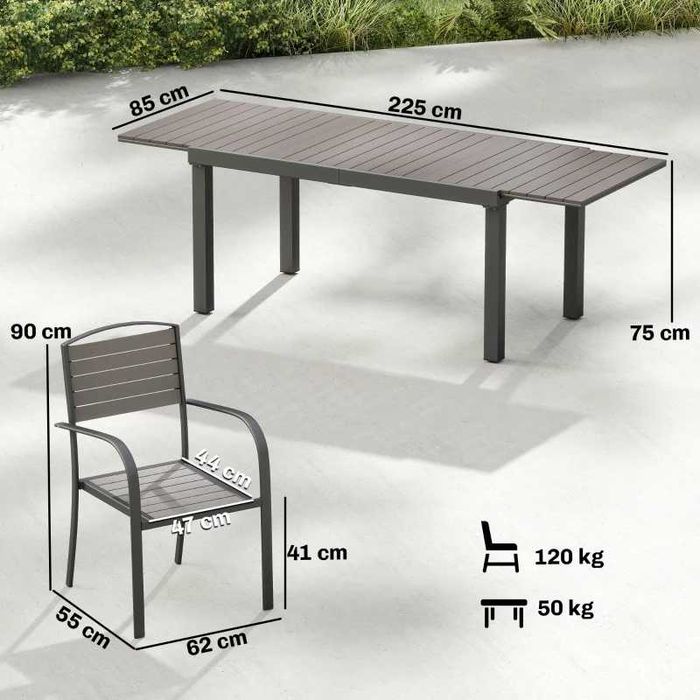 Mesa e 8 Cadeiras de Jardim com Mesa Extensível Estrutura de Alumínio