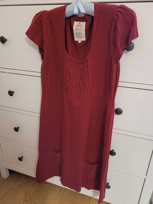 Tunika/sukienka sweterkowa bufki, bawełna/merino bordo 38/40