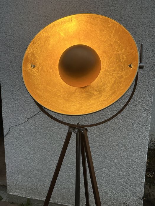 Lampa podłogowa reflektor na trójnogu miedź/złoto design