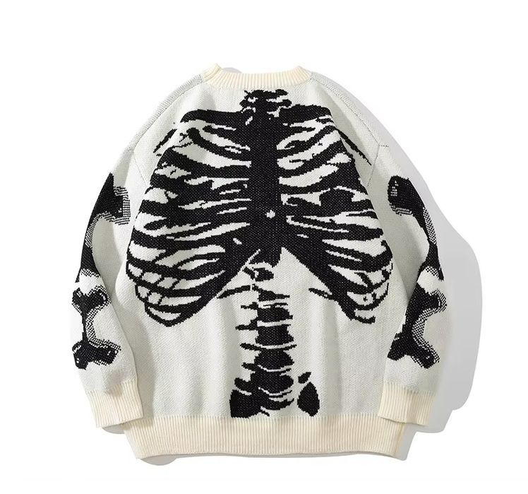 Męski sweter oversize szkielet, motyw kości, streetwear skeleton - XL