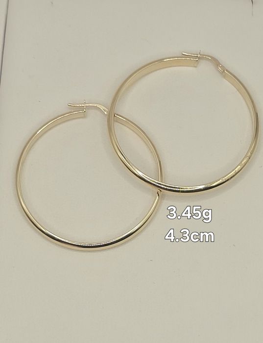 Nowe złote kolczyki koła proba 585 średnica 4.3cm