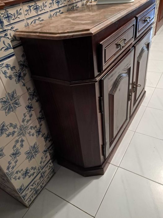 Sapateira em mogno c/pedra de mármore