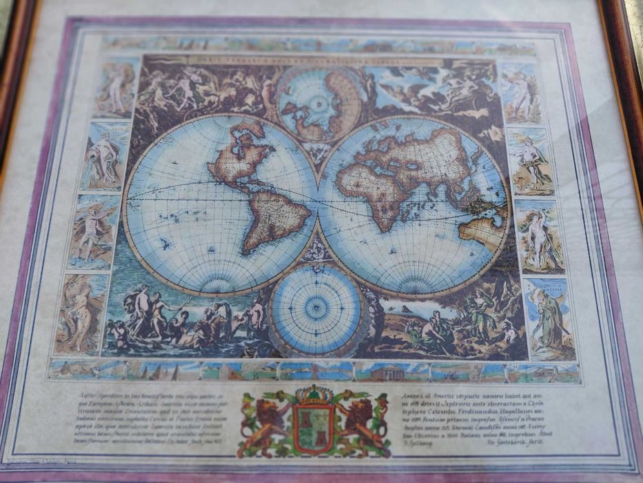 Quadro Mapa Mundo Antigo com Moldura