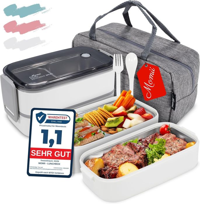 Pojemnik na lunch momii z torbą i sztućcami, 800 ml, biały
