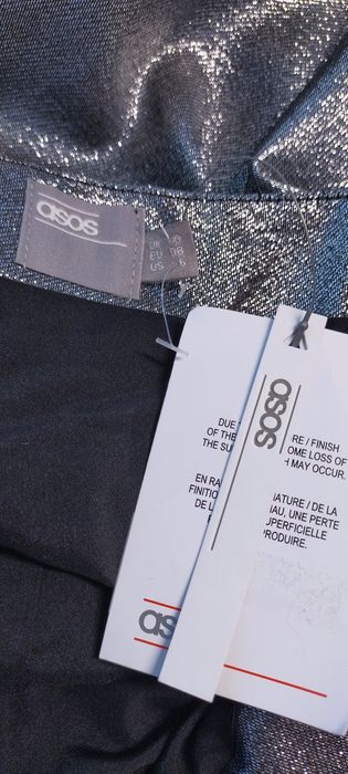 Sukienka mini srebrna błyszcząca falbana 36 S