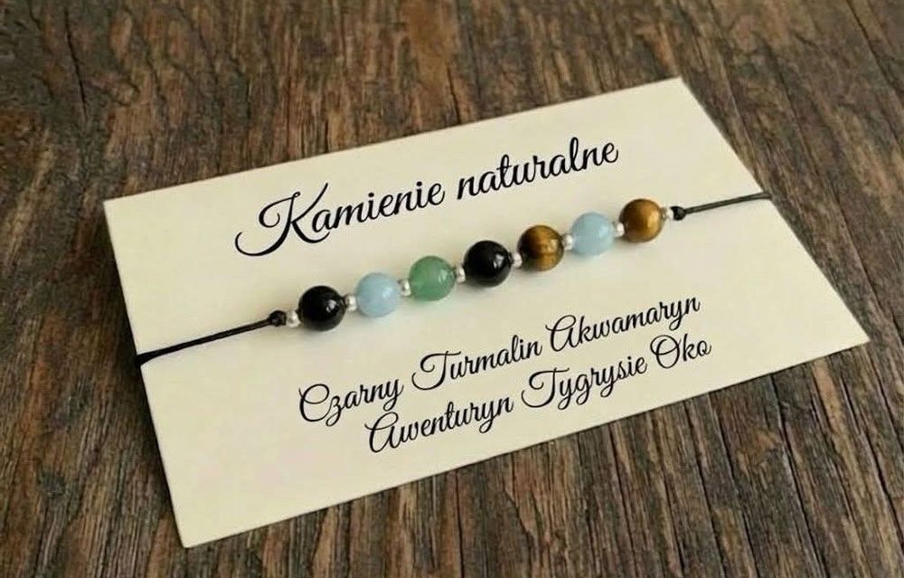 Bransoletka  kamienie Turmalin Awenturyn Tygrysie Oko Akwamaryn