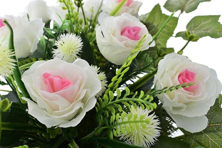 Sztuczne kwiaty stroiki cmentarz róże kompozycja donica komplet pomnik