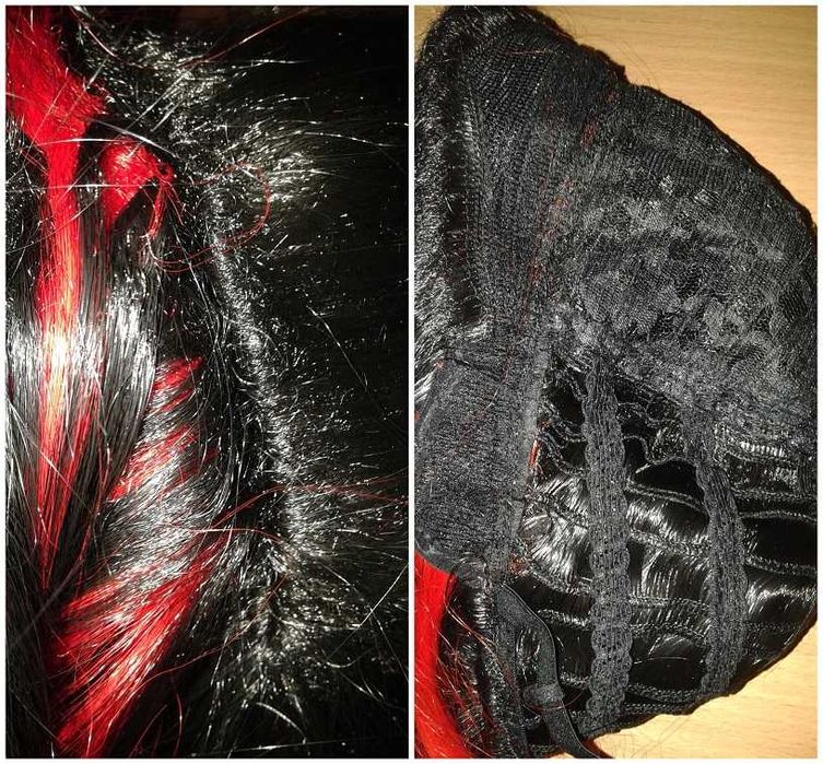 Kokushibou Demon Slayer Czarna peruka z kitką cosplay wig Kokushibo
