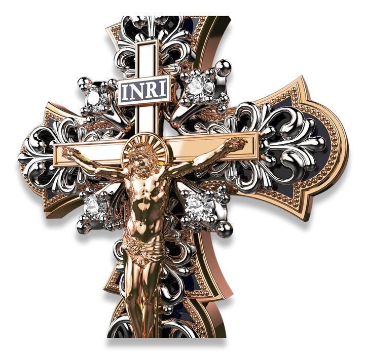 Krzyżyk prawosławny żółtego różowego 14k złota z brylantami cgoc005 W