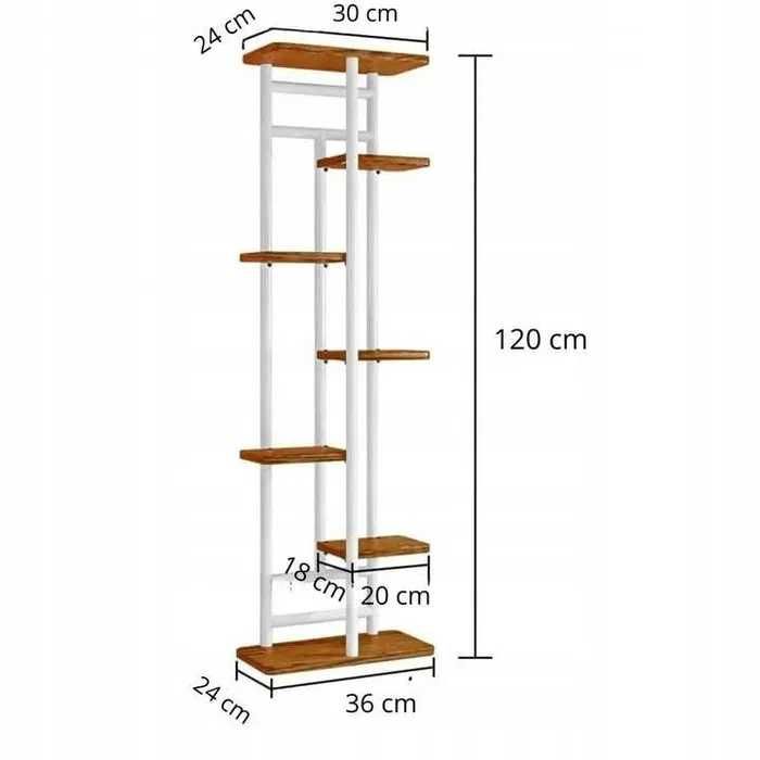 Kwietnik Metalowy Stojący 120cm Loft Półki Na Kwiaty Dąb Wysoki