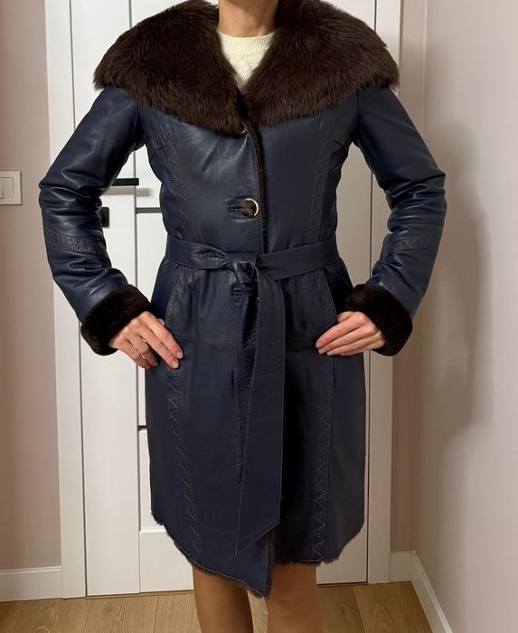 PILNIE! Ciepły płaszcz skórzany damski z naturalnym futrem