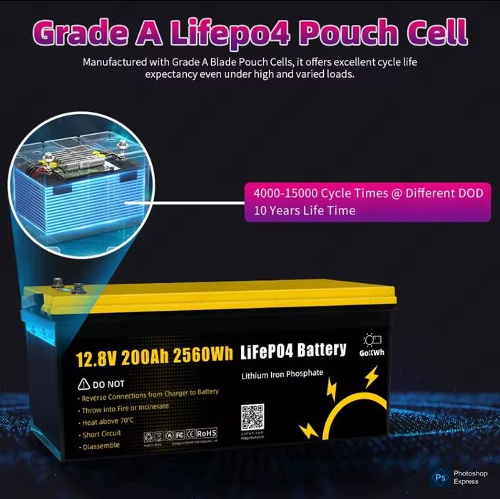 LiFePO4 Акумулятор 12.8V | 200Ah | 2560Wh з захистом BMS