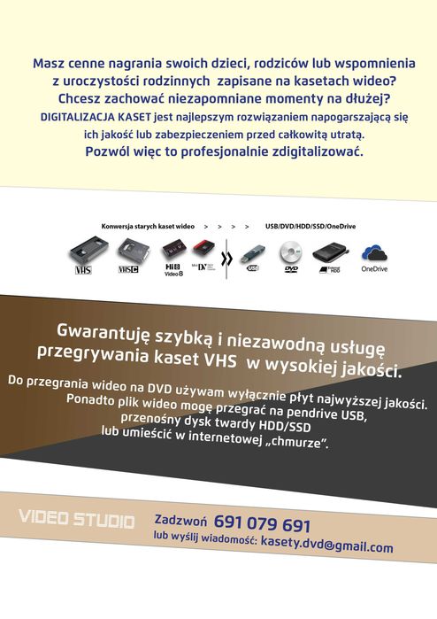 Przegrywanie kaset Biała Podlaska VHS VHS-C miniDV Video Hi8 Video 8mm