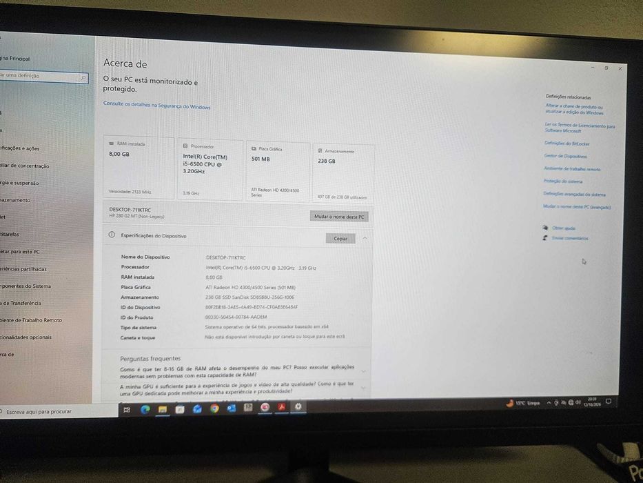 PC Torre HP 280 G2 MT | Intel i5-6500 | 8GB RAM | SSD SanDisk Rápido