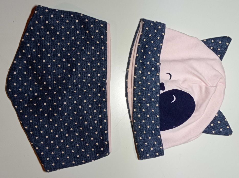 Czapka z chusteczką dziewczęca obwód głowy 44 - 46 cm