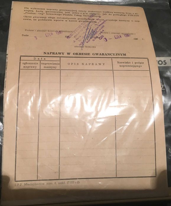 Maszyna do pisania hebros 1300 f dokumentacja PRL 1987 walizka