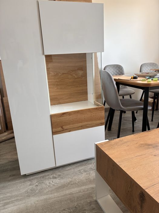 Komplet mebli salon ława wityna białe i dąb