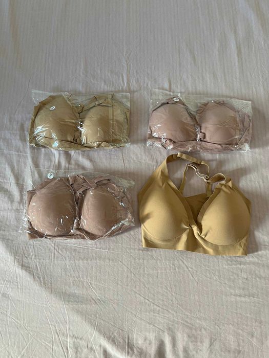 Lote de 4 soutiens sem costuras e sem aros, bege e rosa-velho, XXL