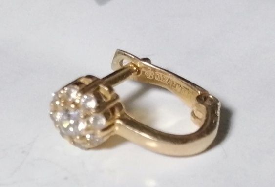 Серьга, сережка детская 585 проба золото и фианиты 9шт. Золотой век.