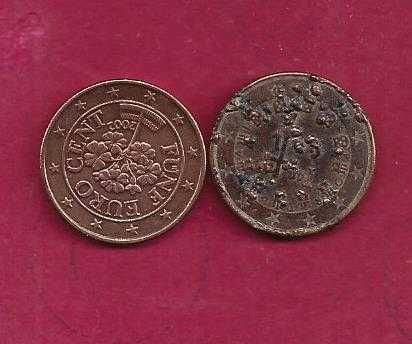 DEFEITOS 2 MOEDAS DE 5 CENTIMOS PORTUGAL E AUSTRIA
