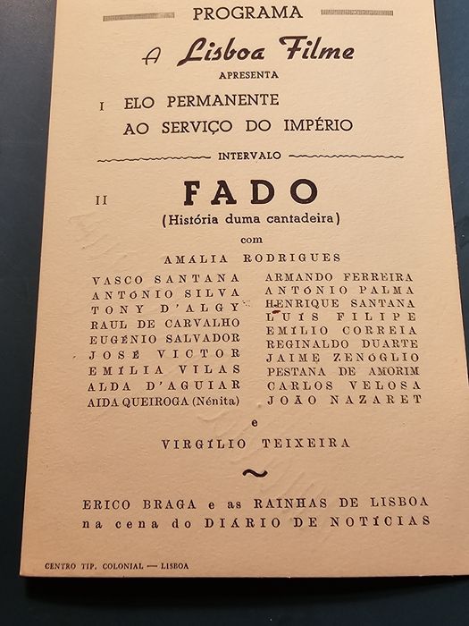 Amália Rodrigues, História de uma cantadeira, programa da Lisboa Filmes assinado por Amália Rodrigues em óptimo estado.
