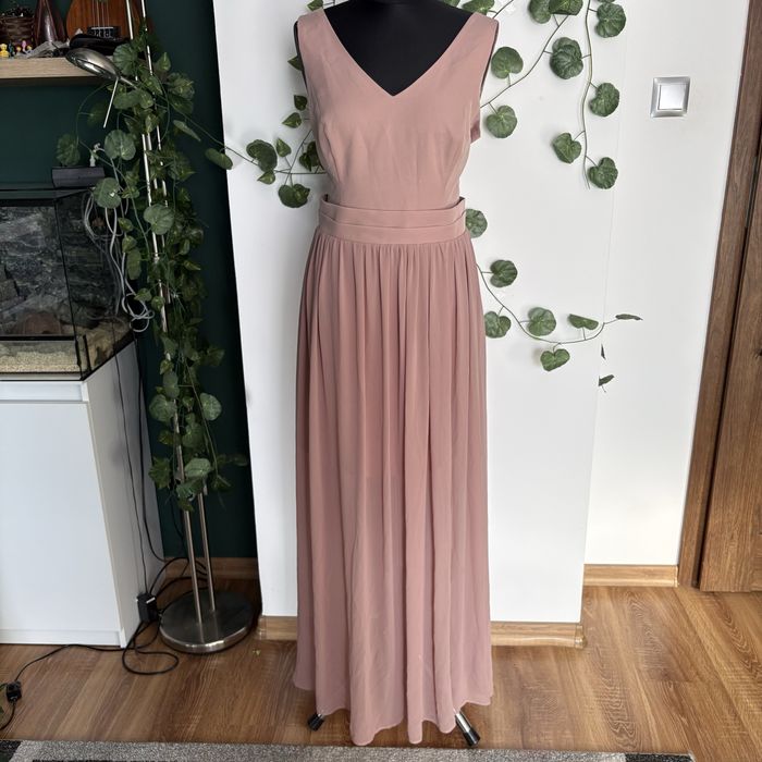 Elegancka suknia długa sukienka maxi brudny róż na wesele