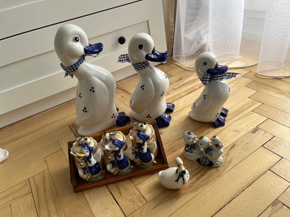 Zestaw ceramicznych gąsek i kaczek