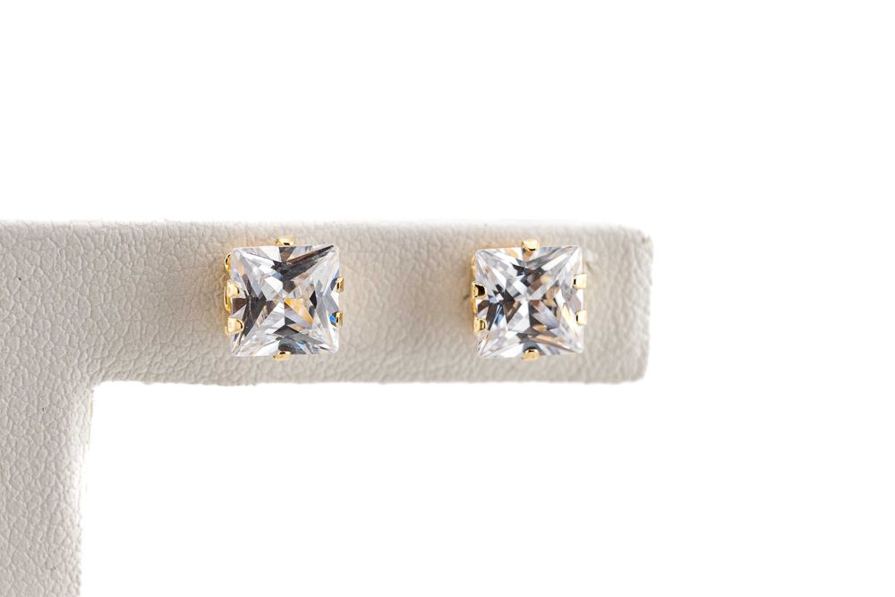 Eleganckie złote kolczyki z cyrkonią typu princess złoto 375 sztyfty