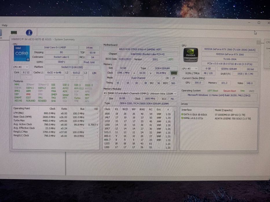 Ігровий ПК Intel Core i5-11400F / RTX 2060 6GB / 32GB / 2TB