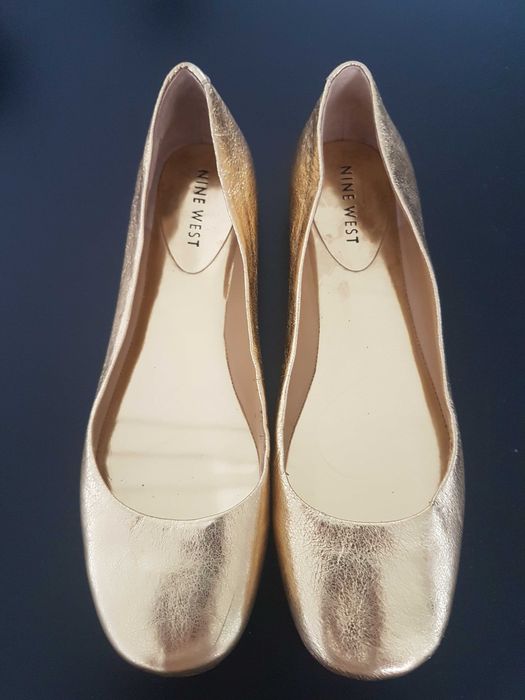 złote baleriny / skóra / balerinki - rozmiar 37,5