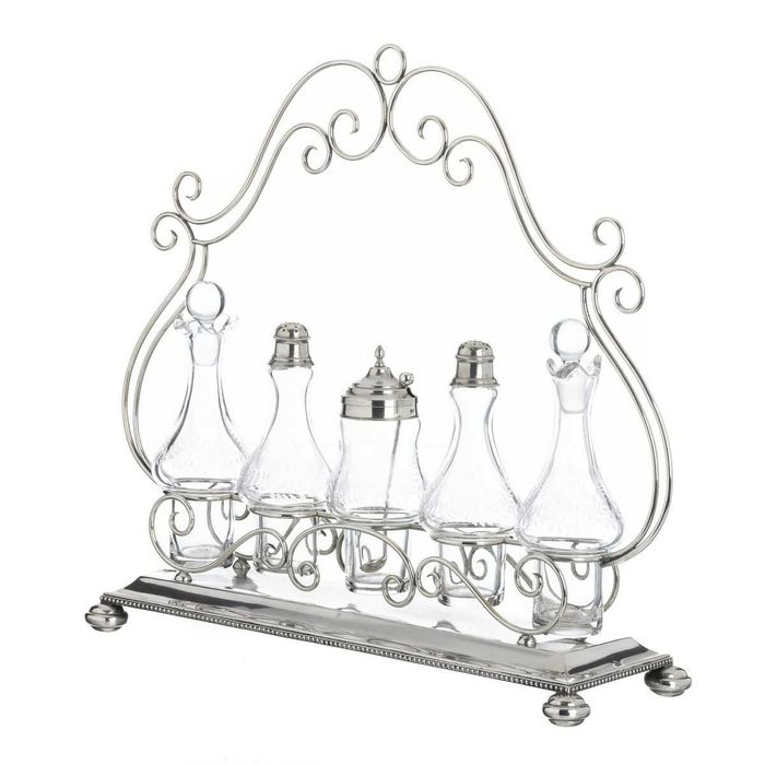 Conjunto para condimentos em vidro e prata
