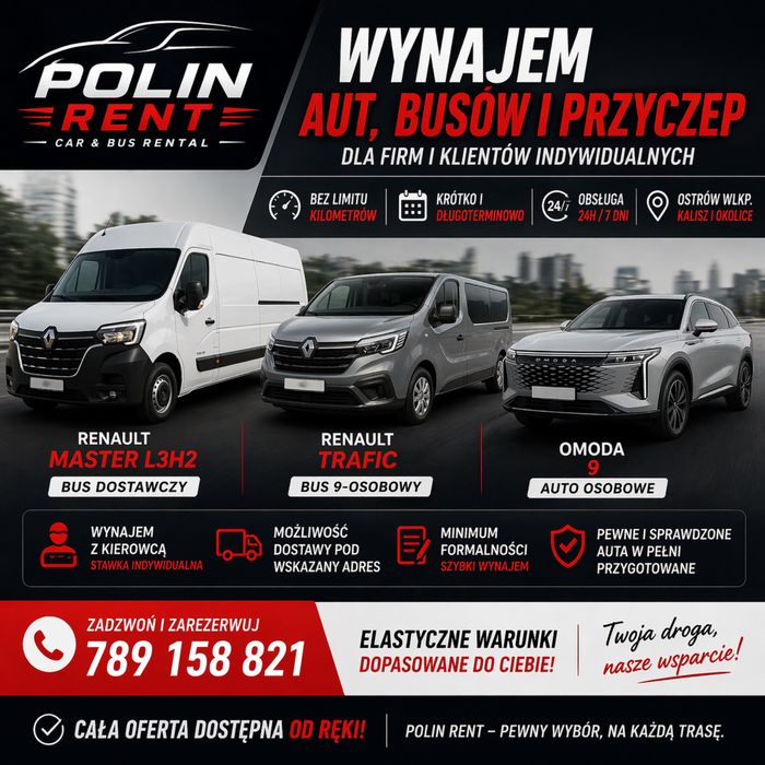 Wynajem busów bez limitu km, 249 zł doba, Master/Jumper/Ducato