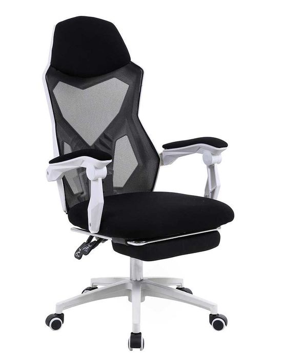 Геймерське крісло ЧОРНЕ І БІЛЕ Компютерне Крісло з тканини з підніжкою