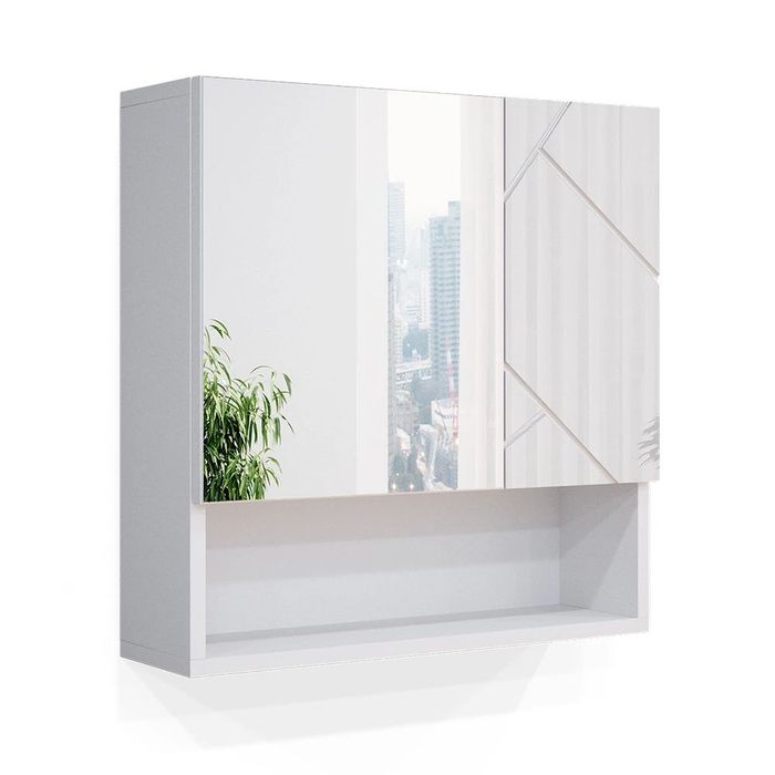 Szafka z lustrem Vicco Irma 54 × 55 cm – biały wysoki połysk
