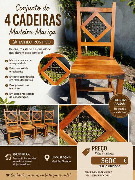 Conjunto de 4 cadeiras rusticas