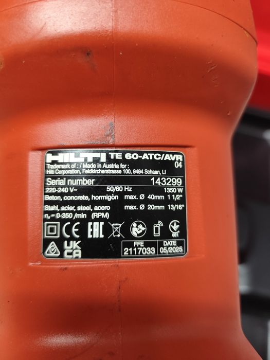 05.2025й рік Hilti TE60-ATC/AVR потужний перфоратор ХІЛТІ оригінал