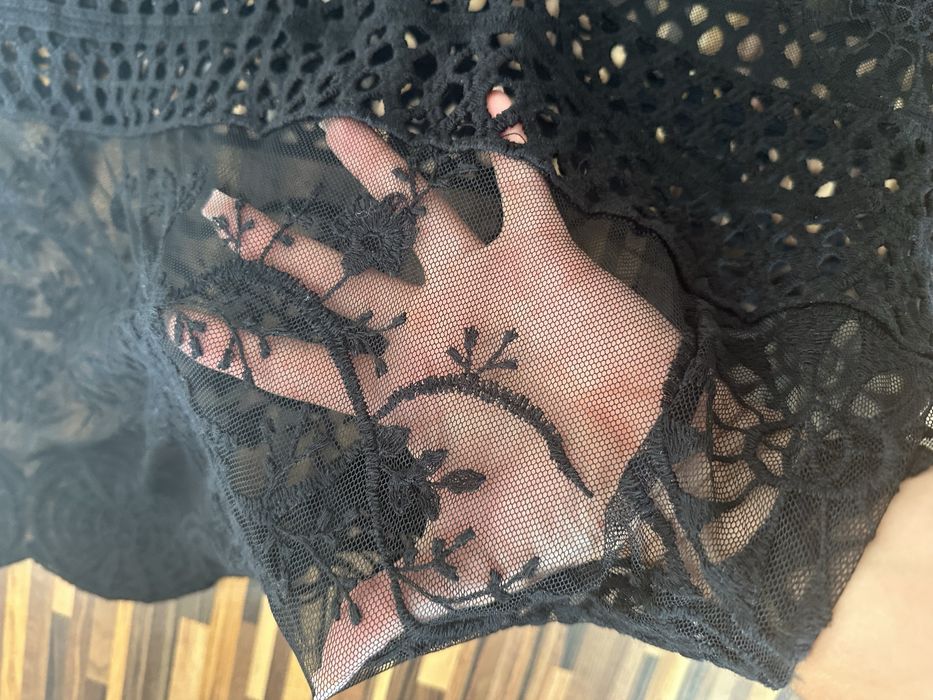 Pareo plażowe plażę wakacje narzutka kimono koronkowe czarne oversize