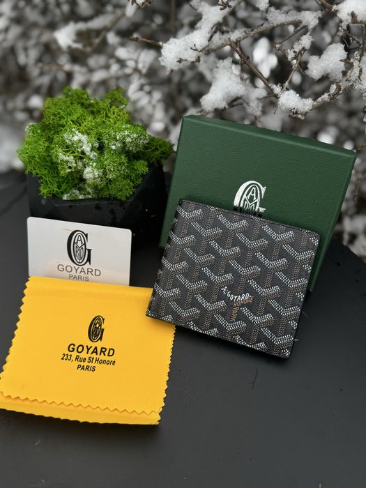 Кошелек Goyard мужской кожаный черный Гоярд гаманець чоловічий білий