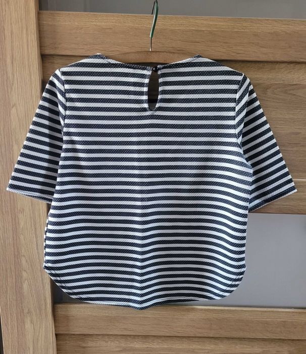 Bluzka damska 38 S/M krótki rękaw paski biały czarny lato