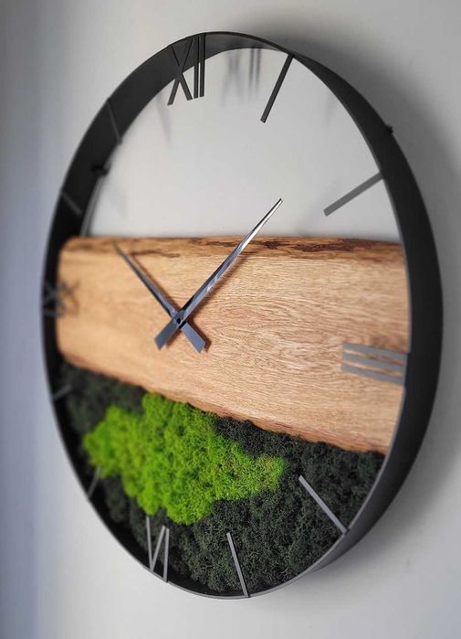 Dębowy zegar 60cm ścienny Loft, Industrial, Chrobotek. Rękodzieło