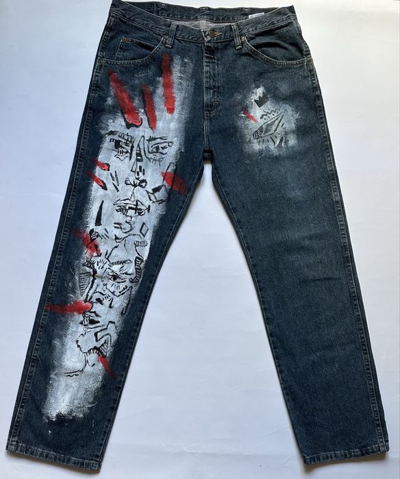 Кастомные джинсы Wrangler (Размер 34х30) / Гранж / Уникальный дизайн