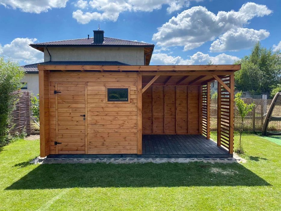 Domek narzędziowy drewniany z altaną "MEDIOLAN" 6x3