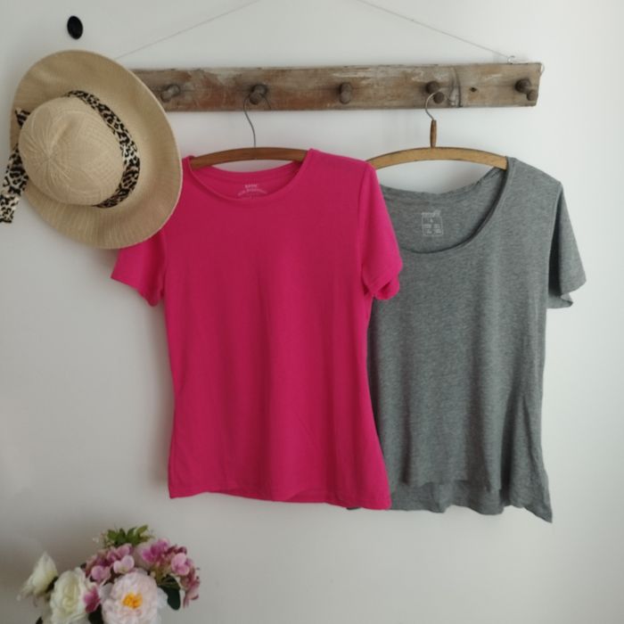 Zestaw dwóch bluzek basic – szara i różowa, rozmiar 44–46