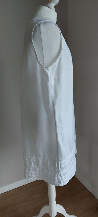 F&F r.42 biała prosta sukienka na lato, LEN+bawełna